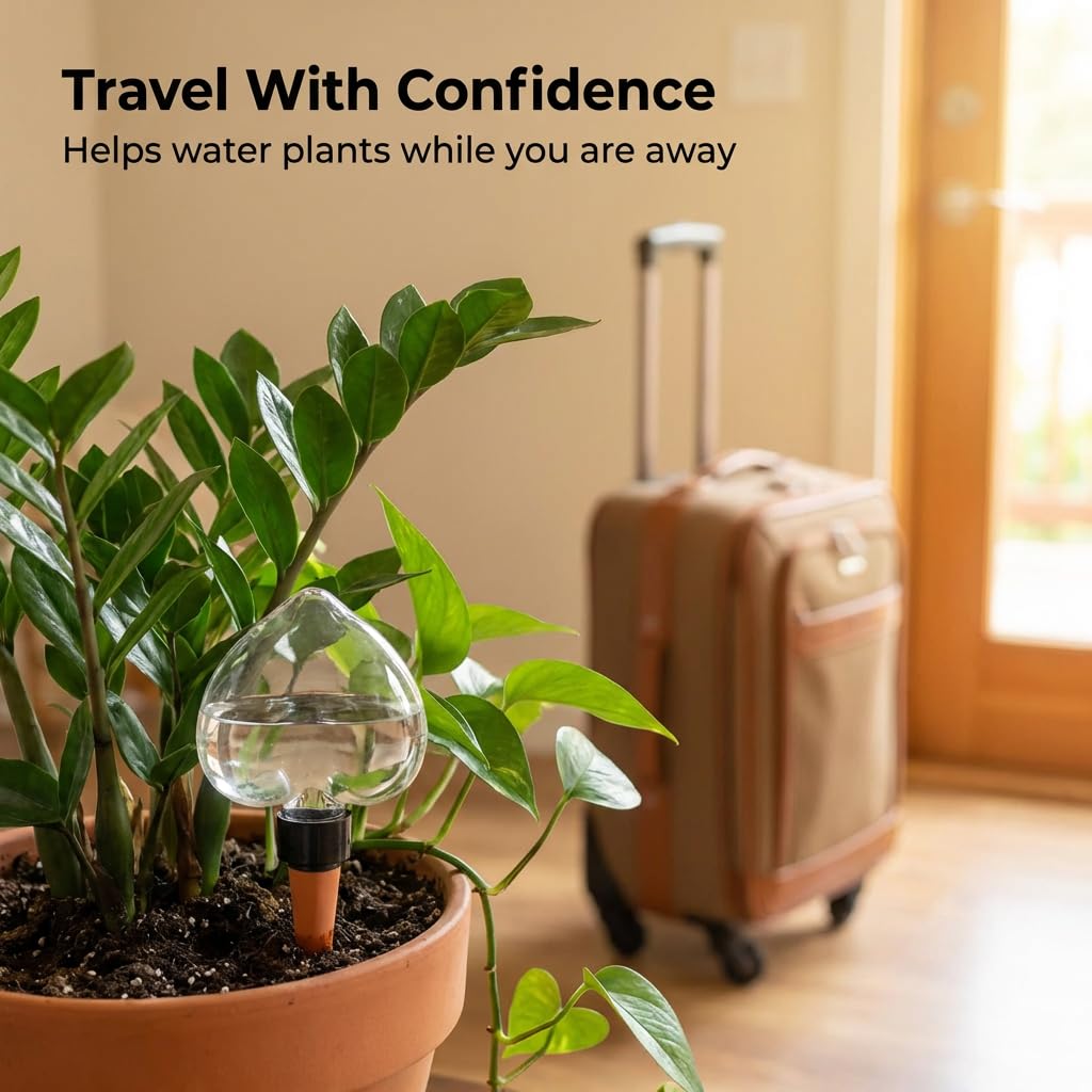 Kysren 2 Pcs Self Watering Globes for Indoor Plants - Top-Fill 6.3oz Heart Plant Watering Devices for Vacation, Clear Plastic Watering Bulbs with Terracotta Spikes