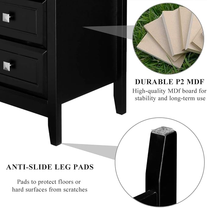 Bonnlo Upgraded Black Nightstand