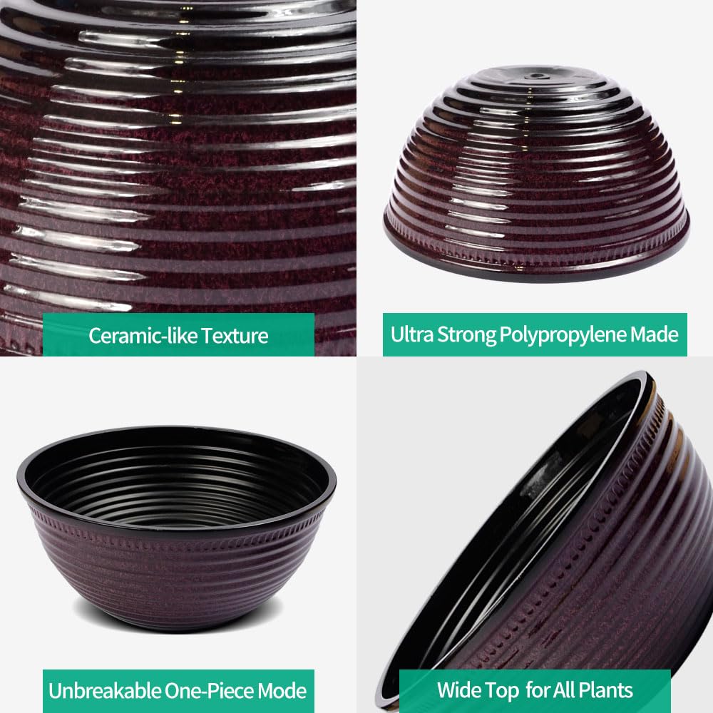 RICH ATLAS 2 Pack 10 Inch Plant Pots,Durable Decorative Flower Pots Planters with Drainage Hole for Indoor and Outdoor Plants,Flowers,Succulents, Purple