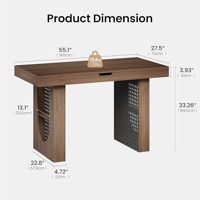 55" Convertible Computer Desk, 2-in-1 Flip-Top Desk & Dining Table