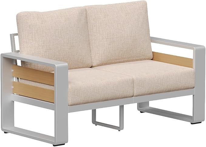 Aoxun Aluminum Outdoor Patio Furniture Set, 2 Seats Metal Sectional Patio