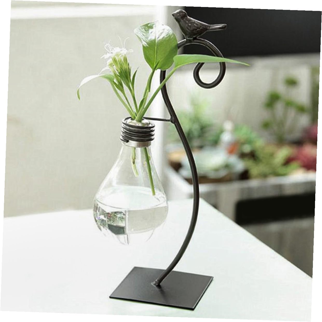 GALPADA Creative Hydroponic Glass Vase with Metal Stand, Small Tabletop Flower Vase Ornament for Home Decor and Plant Propagation, Contemporary Glass Terrarium Planter