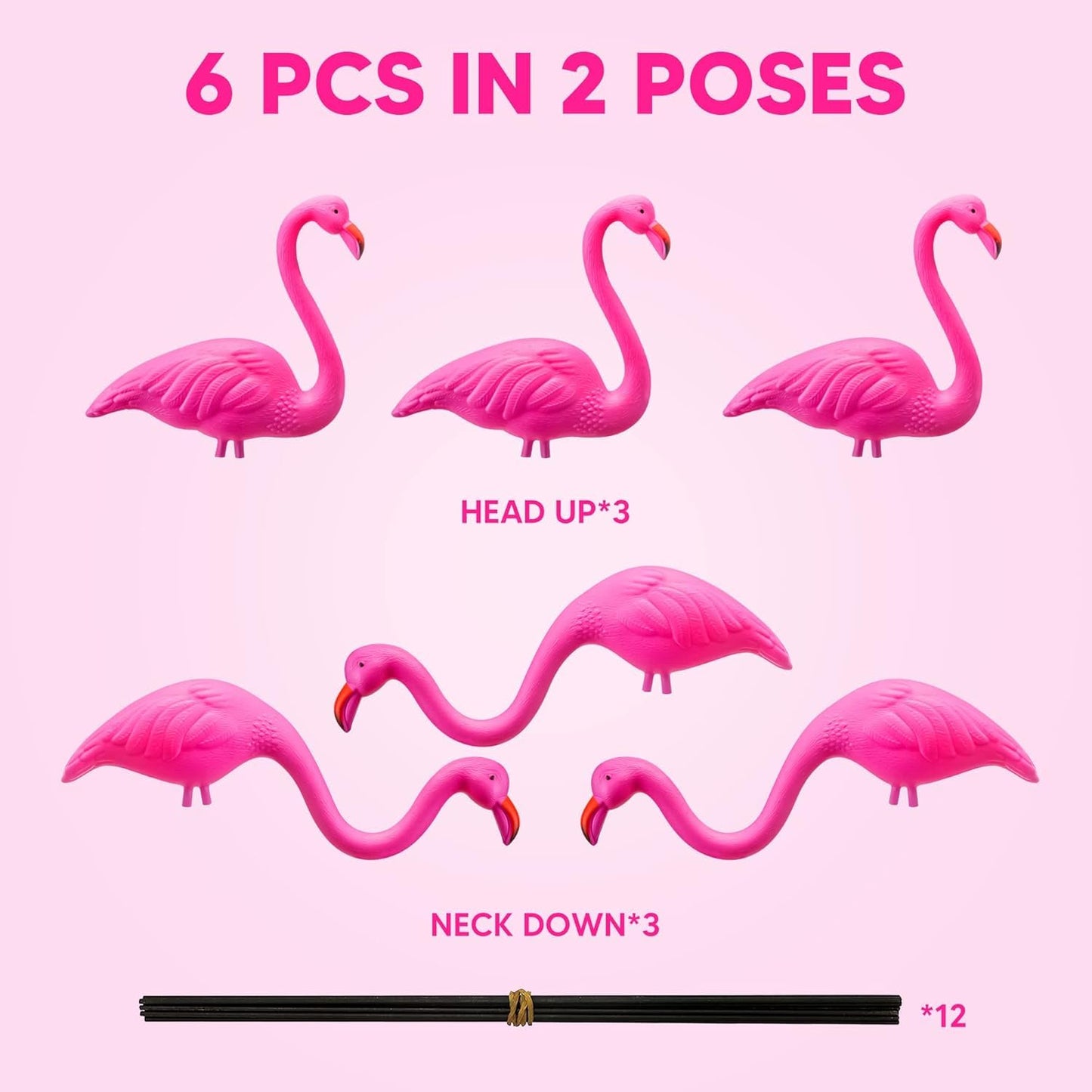 JOYIN Set of 6 Small Pink Flamingo Yard Ornament Stakes, 17" Plastic Flamingo Lawn Statues with Metal Legs for Sidewalks, Outdoor Garden Decor, Luau & Pool Party Decorations, 2 Styles