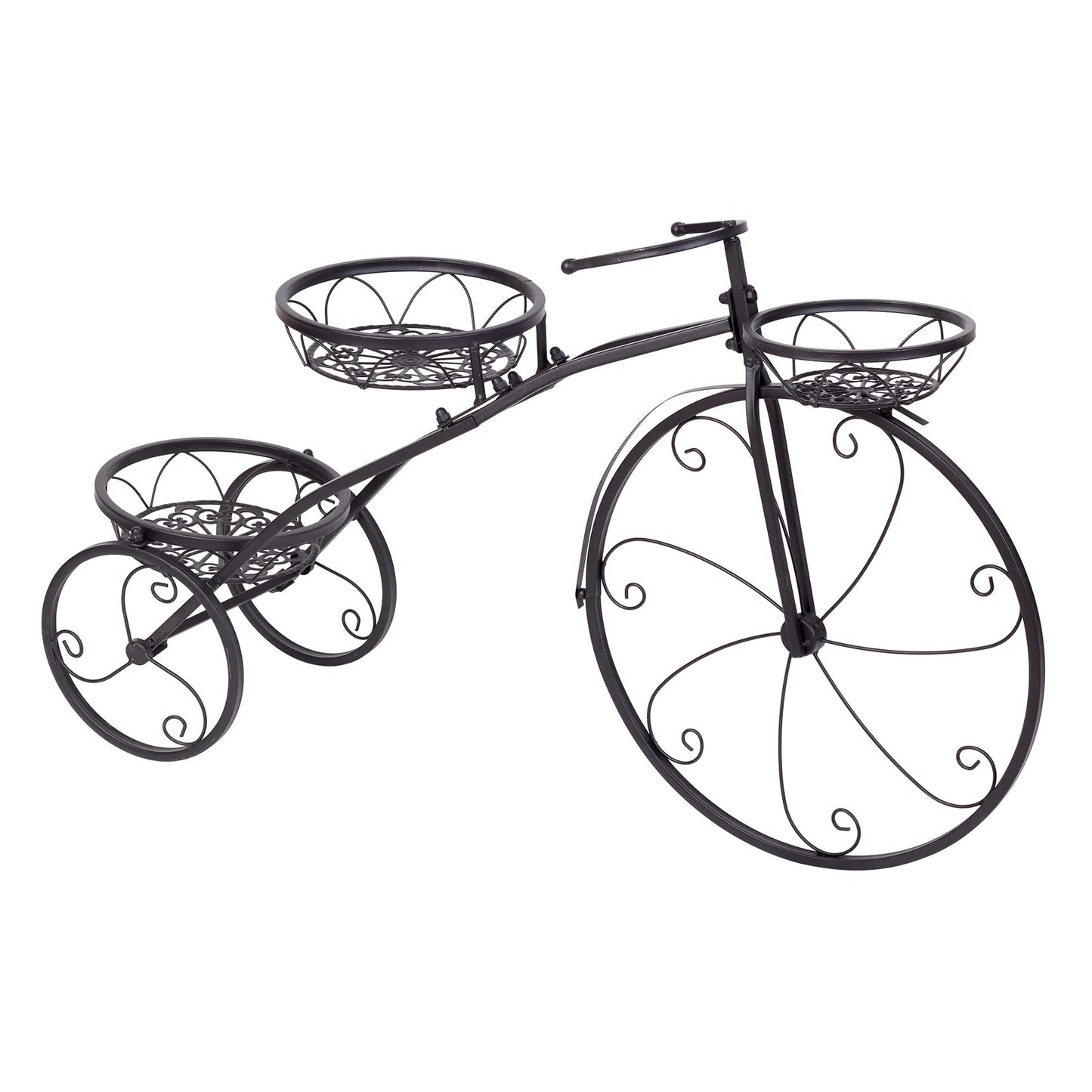 unho Tricycle Iron Planter Stand: 3 Potted Bicycle Shape Plant Flower Pot Rack Metal Display Shelf Holder for Patio Garden Indoor Outdoor