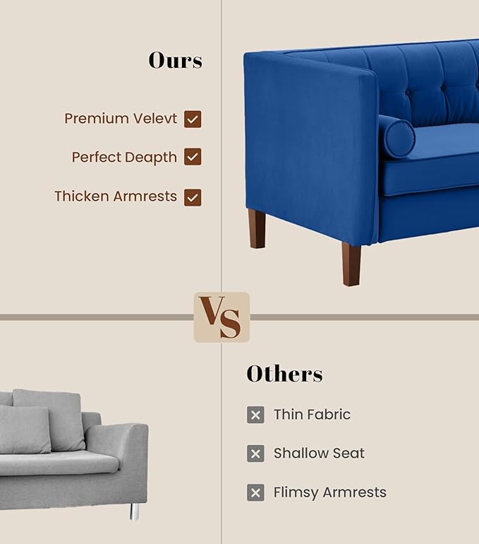Dreamsir 78'' W Velvet Sofa, Mid-Century Modern Love Seats Sofa Furniture
