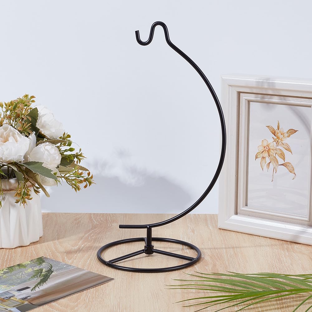 DELORIGIN 2 Sets Christmas Ornament Display Stand Holder Glass Globe Black Iron Wire Stand Hanging Hook Holder Rack for Bauble Lanterns Air Plant Terrarium Witch Ball DIY Craft Display Home Decor