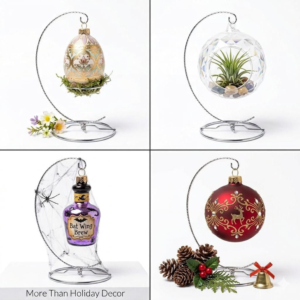 HOHIYA Christmas Ornament Display Stand 4 Pack 9.5" Chrome Silver Twist Wire Holder for 150mm Glass Terrarium Air Plants Halloween, Xmas Easter & Seasonal Decorations