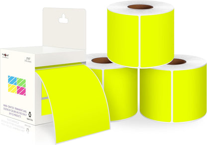 PARLAIM 3 X 5 Inch 1000Per/4Rolls Rectangle Inventory Color Coding Labels,Roll Square Label Stickers for Home (Fluorescent Yellow)