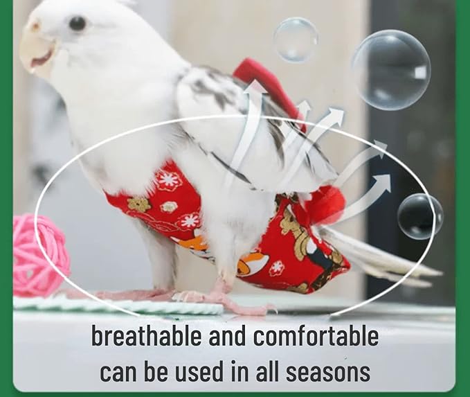 Bird Flight Suits Diapers, Parrot Flight Suits Diapers for Monk Parakeets, Cockatiels Flight Suits, Parrot Clothes, Bird Training Nappy Suit Liners Clothes (S, Red-D)