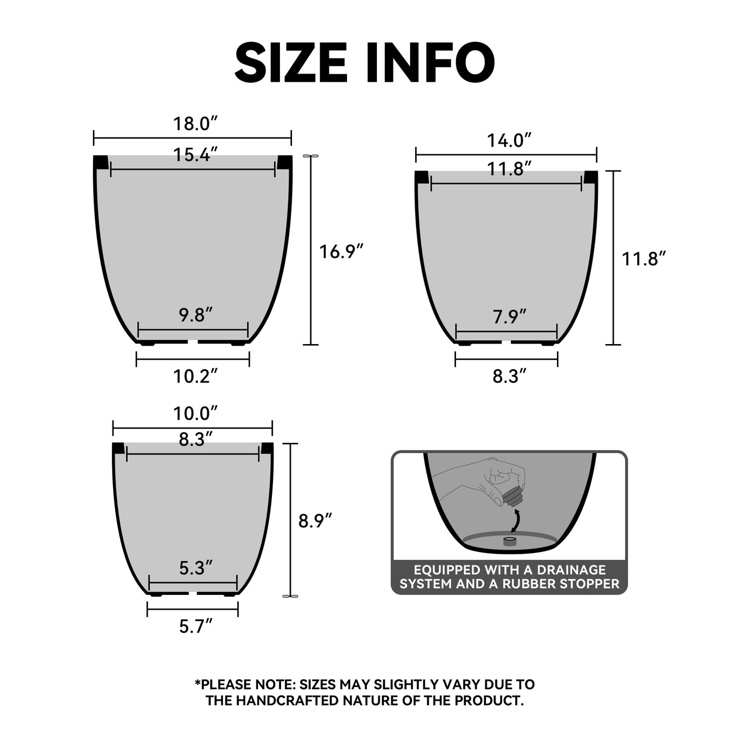 Kante 14 Inch Round Concrete Planter, Large Outdoor Indoor Plant Pot with Drainage, Light Gray Finish with Painted Interior, for Flowers, Trees, Shrubs