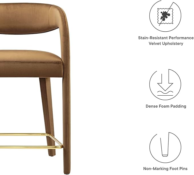Modway EEI-6566-BRN-GLD Pinnacle Performance Velvet Counter Stool Set of Two