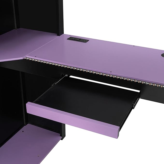 Full Size Wood Loft Bed with Built-in Workstation, Smart Storage, RGB Lighting