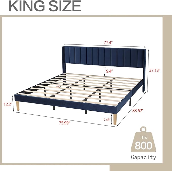 AGARTT Upholstered Platform Bed Frame King Size