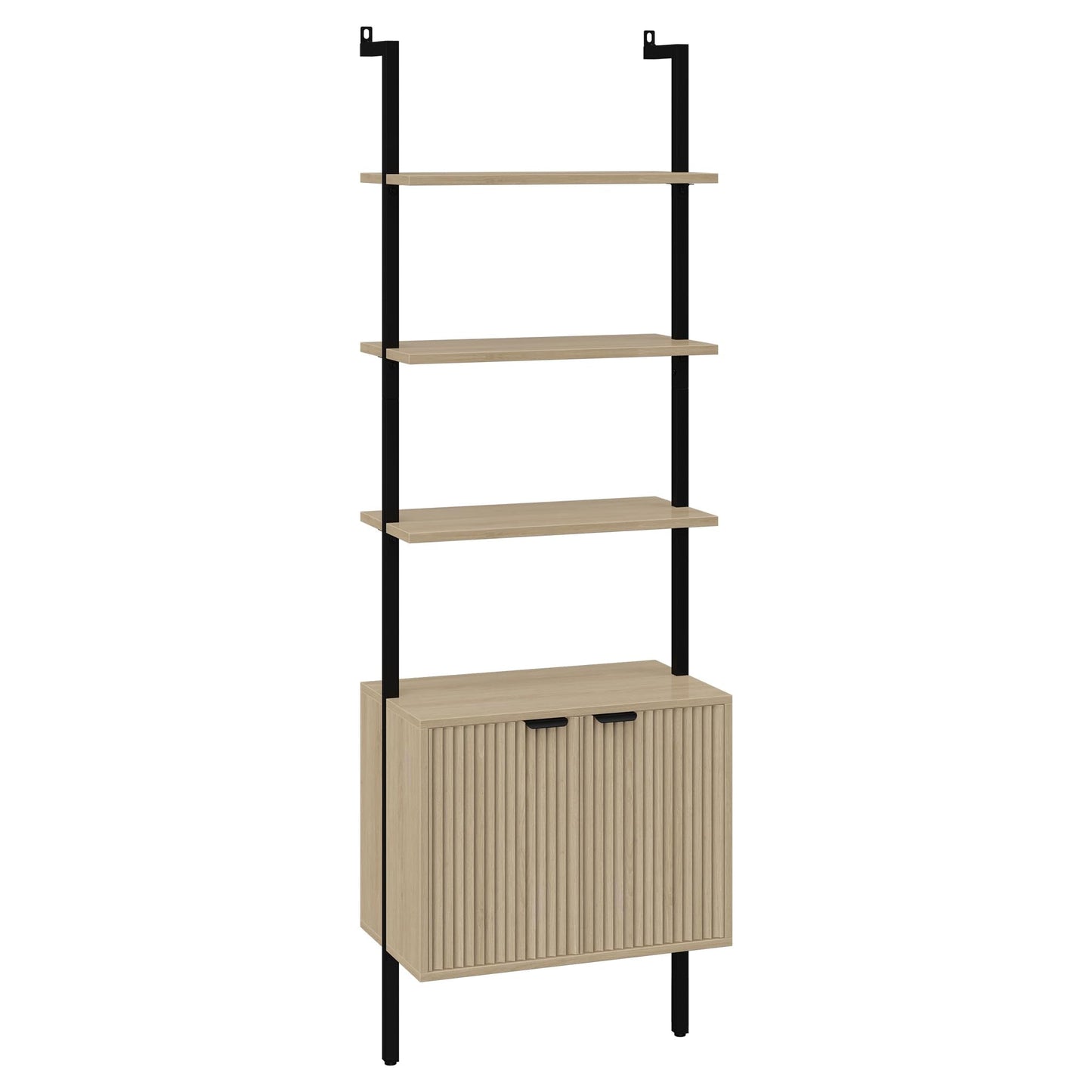 Yusong 73" Tall Bookshelf with Cabinet, Industrial Ladder Wall Mount Shelf Bookcase with Wood and Metal Frame, Plant Shelf Wall Storage Display for Living Room Bedroom, Wavy Light Ivory