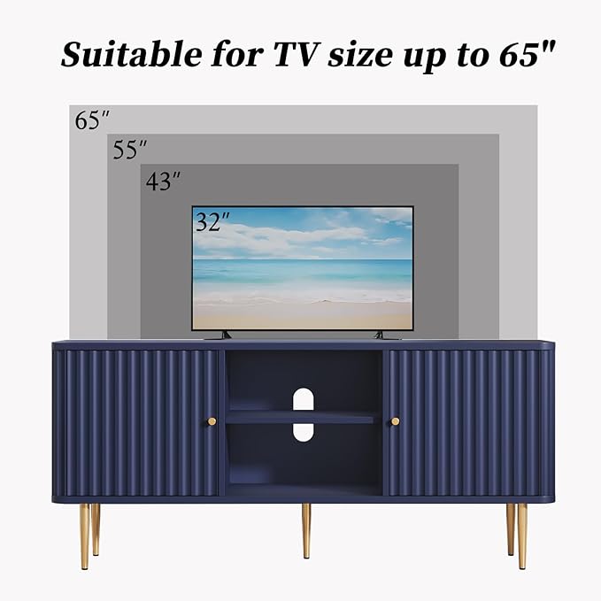 ARTPOWER 55” Fluted TV Stand, Mid Century Modern Blue TV Stand