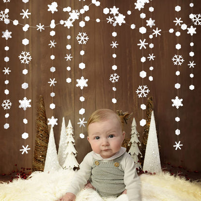 pinkblume 52Ft Winter Wonderland Party Decorations White Snowflake Garland Metallic Glitter Snowflakes Streamer for Winter Onderland Christmas Frozen Birthday Wedding Baby Bridal Shower Party Supplies
