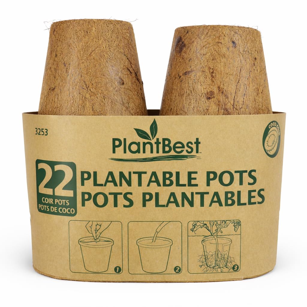 PlantBest 3.25 Inch Coconut Coir Biodegradable Pots – 22 Pack, Plantable Seed Starter Pots, Peat-Free, Sustainable Growing Containers