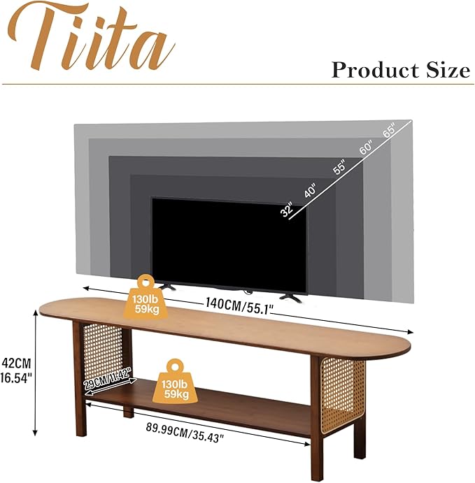 Tiita TV Stand with Storage for TVs up to 65'', Bamboo TV Console Entertainment