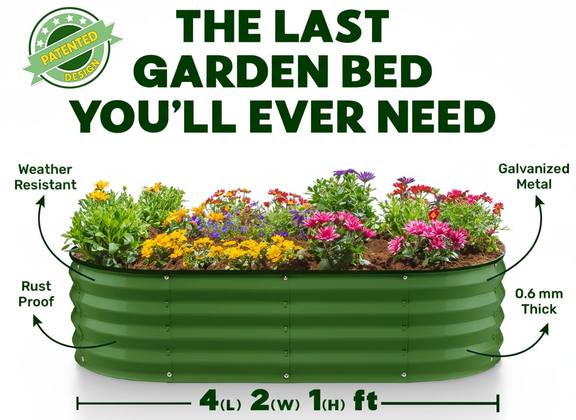 Plant & Plot Galvanized Raised Garden Beds Outdoor // 4×2×1 ft (2-Pack) Planter Raised Beds for Gardening, Vegetables, Flowers // Large Metal Garden Box // Patented Tool-Free Design (Olive Green)