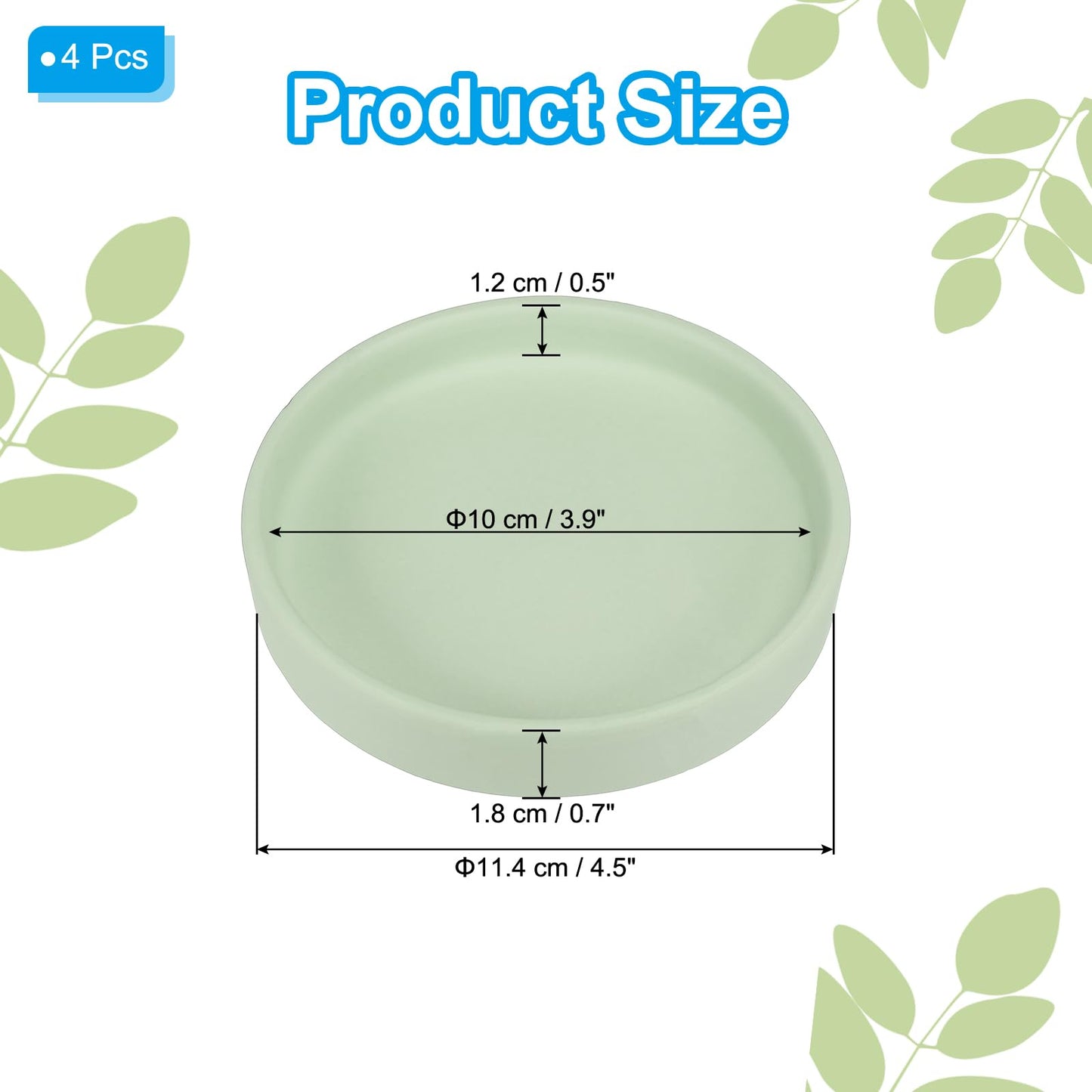 PATIKIL 4.5 Inch Round Ceramic Plant Saucer, 4 Pack Plant Saucer Tray Flower Planter Drip Tray for Indoors Outdoors Patio Balcony, Mint Green
