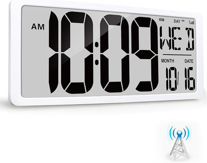 18.6" Extra Large Amotic Digital Wall Clock Battery Operated Alarm Clock with Day Date & Temperature Jumbo LCD Display Clock for Wall Bedroom Living Room Classroom Home Office