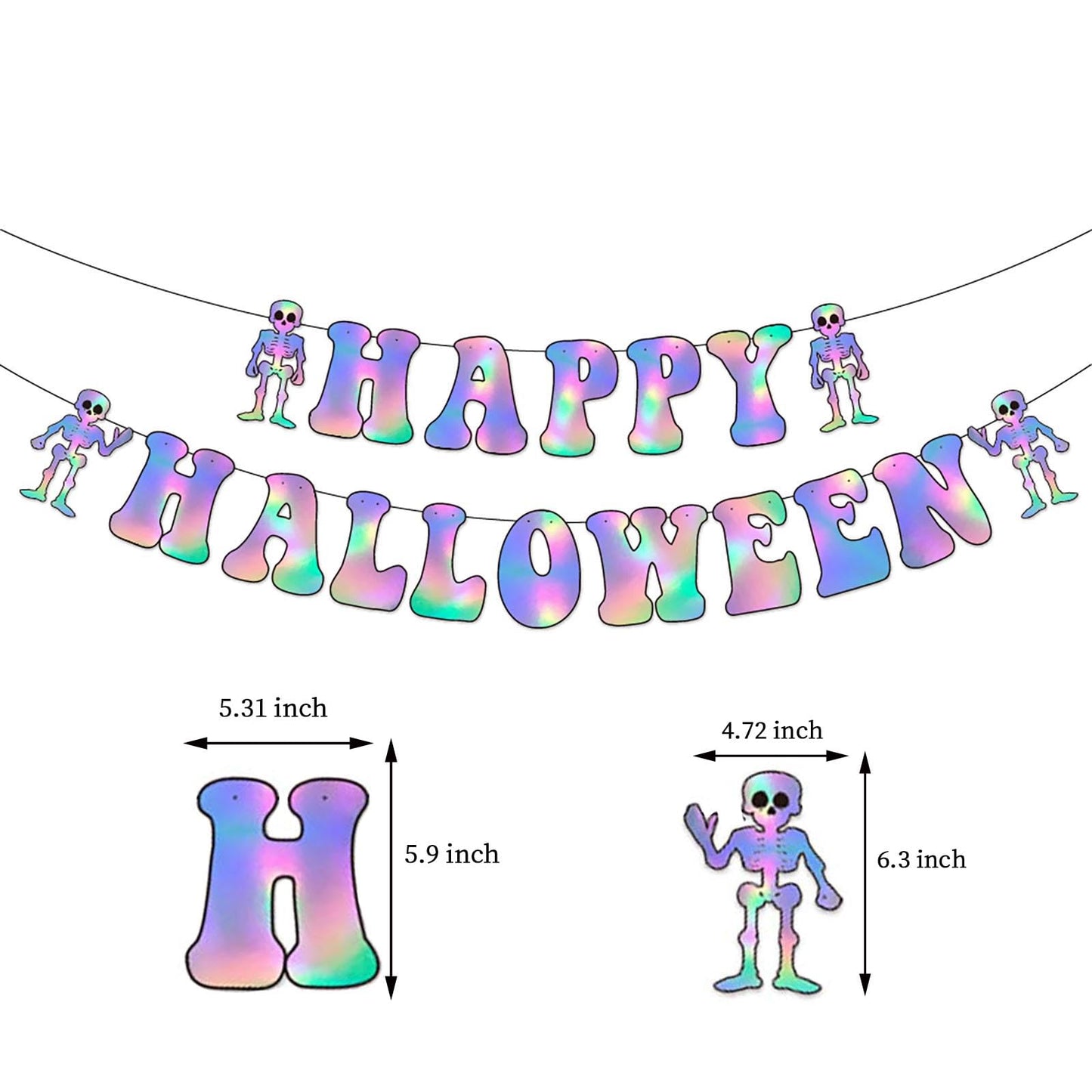 Halloween Iridescent Holographic Bats Party-Decorations Stickers Banner - 17pcs Neon Glitter 3d Paper Rooms Wall Decor,Hotel Transylvania Kids Happy Birthday Hanging Supplies Panduola