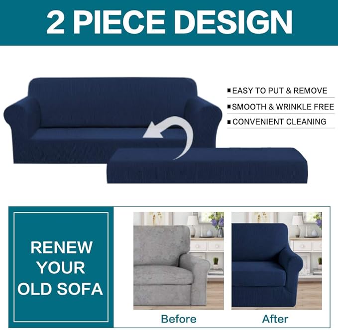 Turquoize Stretch Sofa Slipcover 2 Pieces Sofa Cover Couch Cover