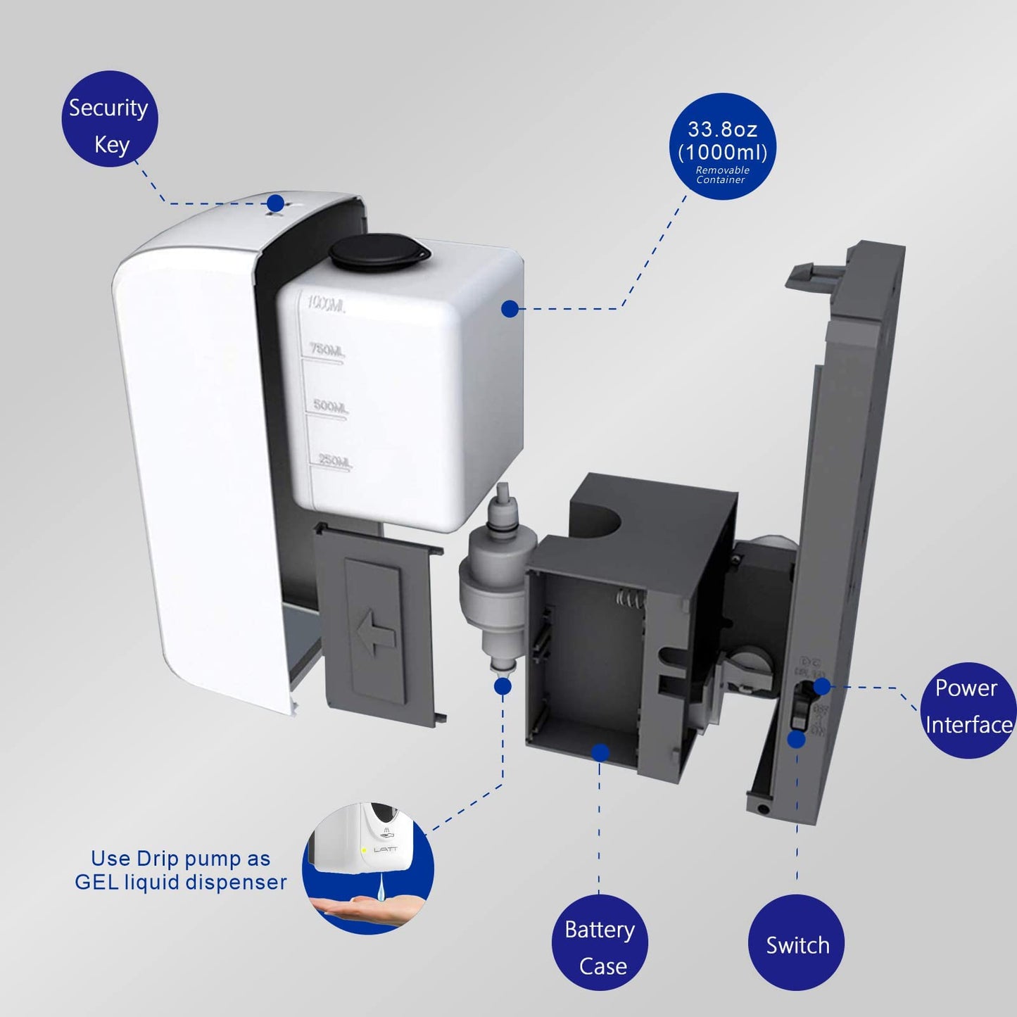 Jewaytec Automatic Hand Sanitizer Dispenser Wall Mount, Liquid Hand Sanitizer Spray Dispenser, 33oz/1000ml Touchless Hand Soap Dispenser for Commercial Industrial Hospitals Office Public