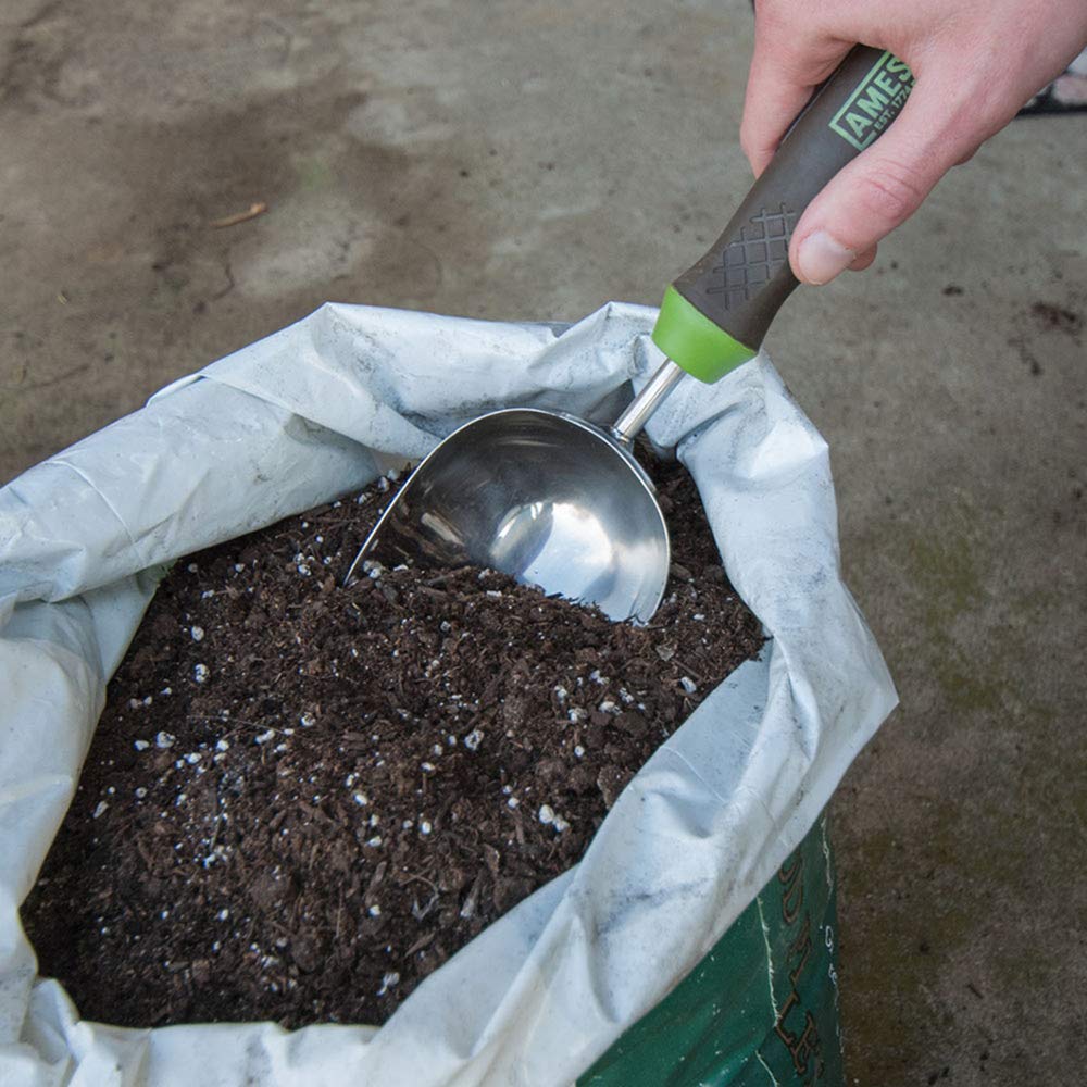 AMES 2445400 Stainless Steel Hand Soil Scoop with Ergo Gel Grip, 13-Inch, Gray