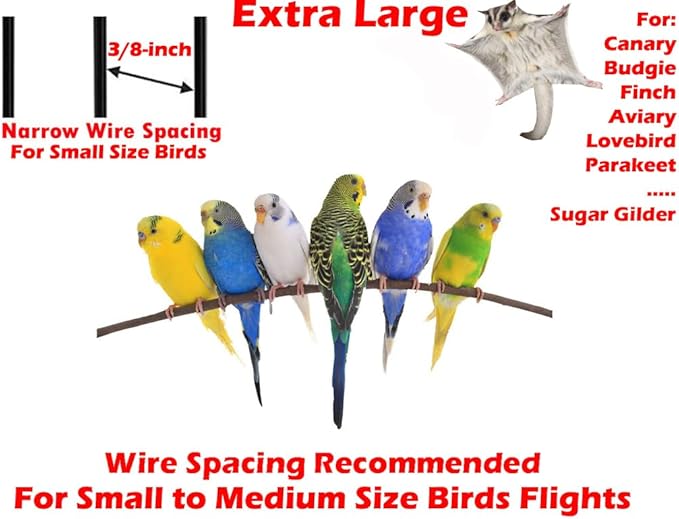 55" X-Large with Tight 3/8-Inch Bar Spacing Multiple Flight Bird Aviary Budgie Canary Finch Breeding Cage with Removable Rolling Stand