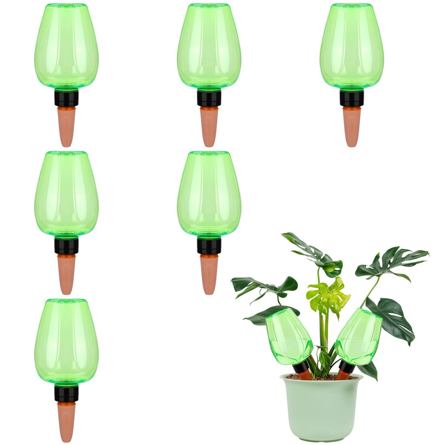 6Pcs 16.9 oz Large Plant Self Watering Globes Top Fill Plastic Water Bulbs Slow Release Terracotta Self Watering Planter Insert Watering Devices System Water Spikes Stakes for Indoor Outdoor Plant