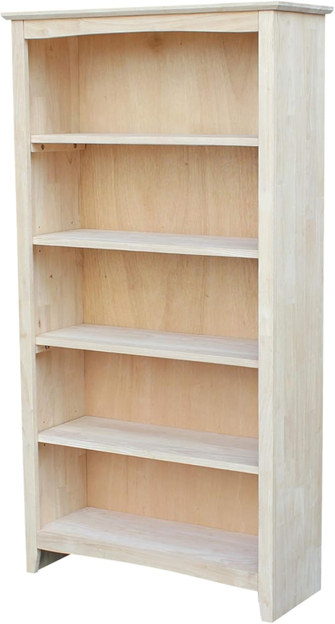 Solid Wood Bookcase 60" High Unfinished Parawood Shelves, Adjustable Storage