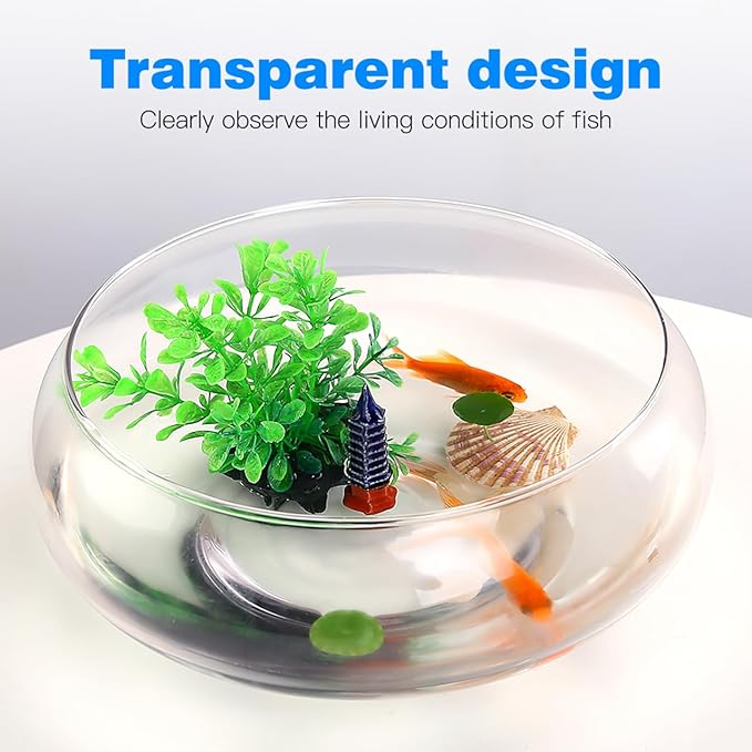 DECHOUS Clear Round Fish Bowl Plastic 7.4 Inch Shallow Vase Bubble Fish Bowl Terrarium Aquatic Plant Pot for Home Decoration Table Centerpiece, 94oz