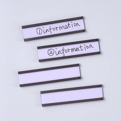 50 Pack C-Channel Magnetic Label Holders (1″ x 2″) with Paper Inserts & Clear Covers – Durable Magnetic Shelf & File Cabinet Labels for Metal Surfaces