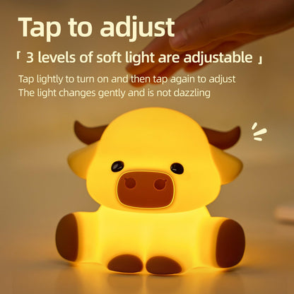 Znpum Highland Cow Night Light, Huggwaii Squishy Silicone Lamp for Kids - Dimmable Touch Sensor Cute Animal Lamp, Soft Glow Night Light for Nursery, Bedroom, Christmas Gifts for Boys, Girls, Women
