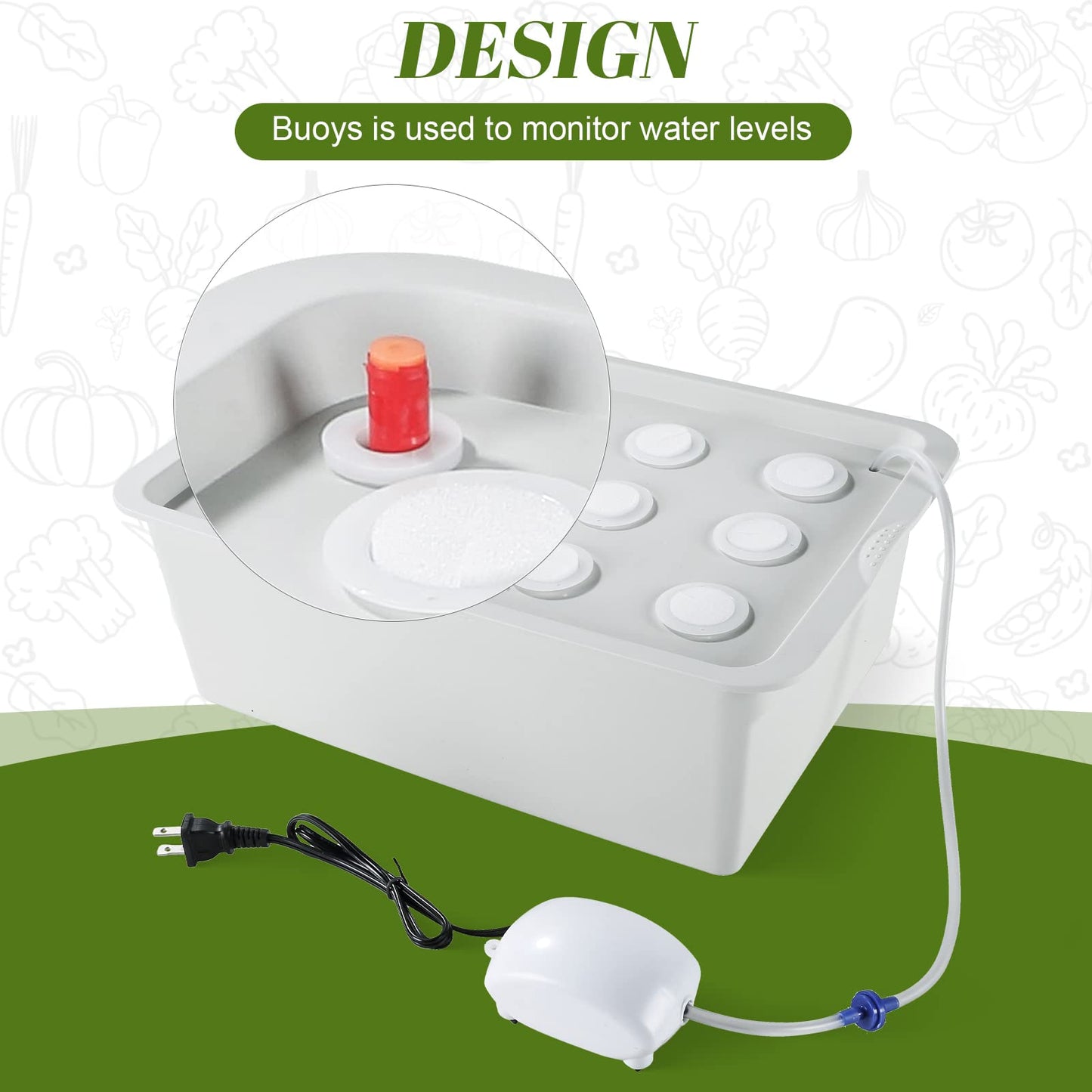 MAOPINER Indoor Hydroponic Grow Kit with Bubble Stone, 12 Sites (Holes) Bucket, Air Pump, Sponges - Best Indoor Herb Garden - Grow Fast at Home