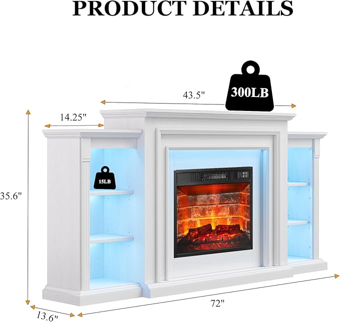 72" LED Lights Electric Fireplace