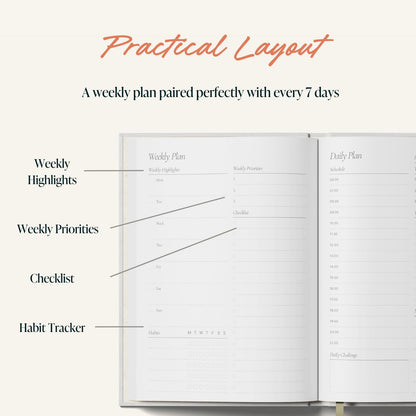 Yop & Tom Undated Daily Planner - Productivity Planner - Weekly and Daily Organizer with Time Slots - Sand