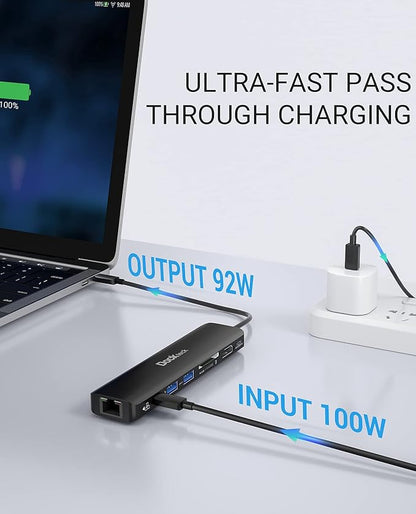 USB C Hub 4K 60Hz, Dockteck 7-in-1 USB C PD Ethernet Hub Dongle with 4K 60Hz HDMI, 1Gbps Ethernet, 100W PD, 2 USB 3.0, SD/Micro SD for MacBook Air/Pro M1 2020, iPad Pro 2021, iPad mini 6 and More