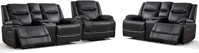 ANJ Premium Genuine Manual Reclining Sofa Set, Included Single Recliner Chair