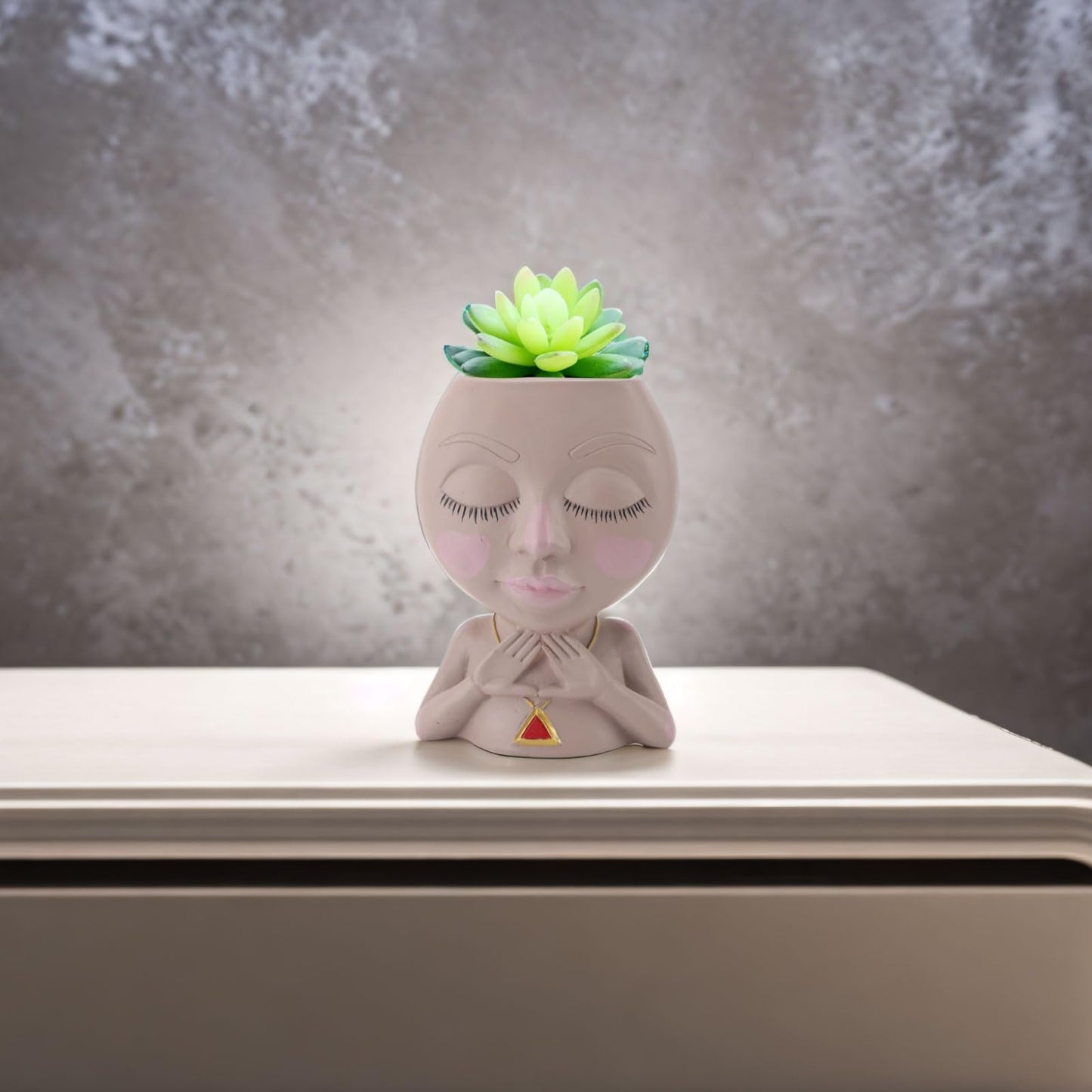 HaloVerde Resin Head Planter with Drainage for Plant Health, a Cute Girl Heads Succulent Flowerpot for Indoor Home Decor and Outdoor Garden Display