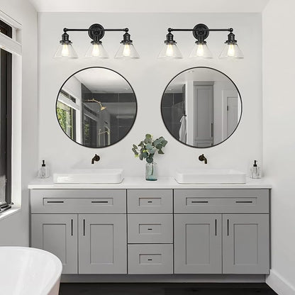 Design House Augustin Vanity Light, 3-Light, Seeded Glass Warm Glow, Dimmable, Up/Down Glow, Easy Installation, E26 Socket, Black, 25.9 in L x 8.3 in D x 11.1 in H, 589036-BLK