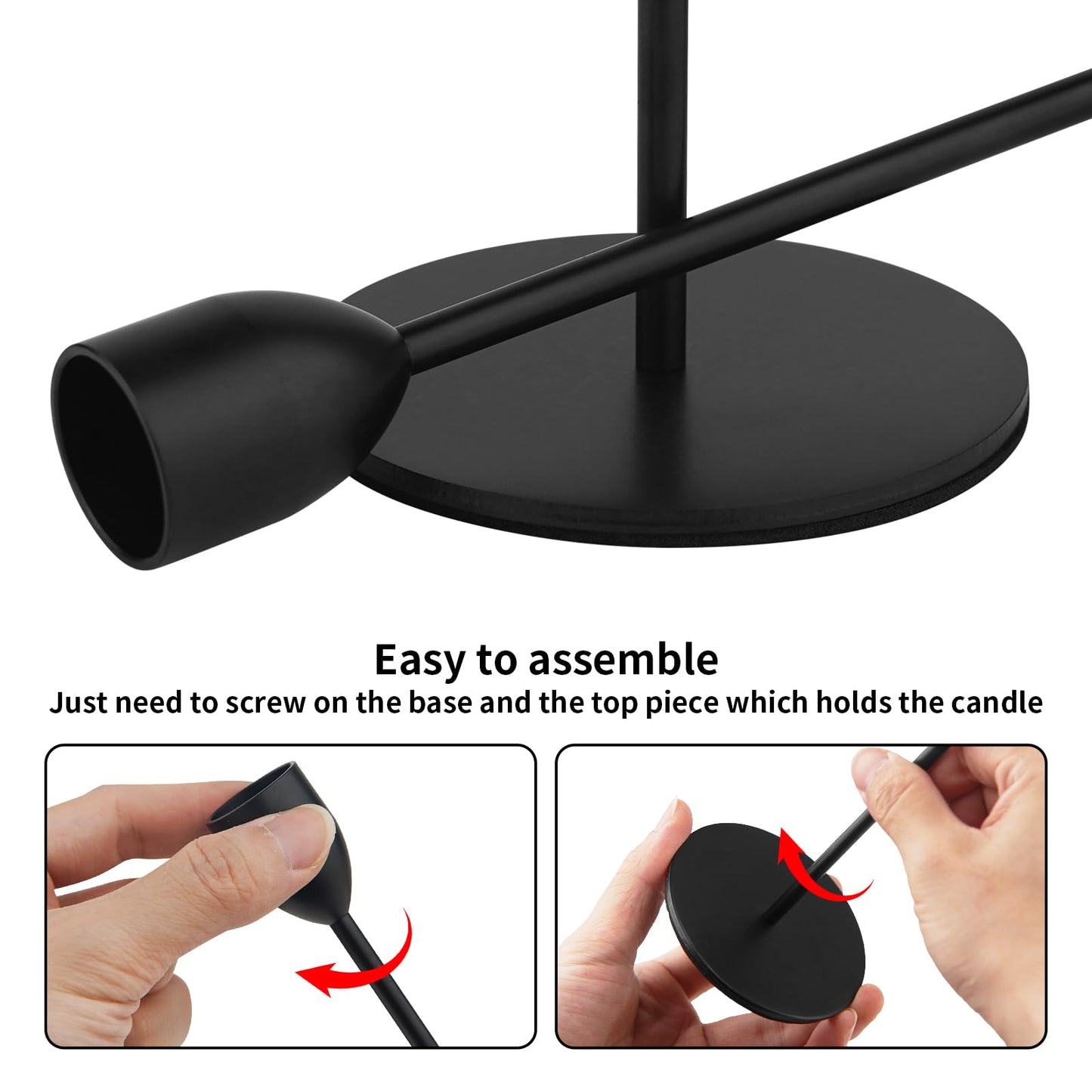 Ohtomber Black Taper Candle Holder - 6PCS Candlestick Holders, Candlesticks Centerpiece Wedding Table Decor, Fit Pillar 3/4" Thick Tapered & Led Candles