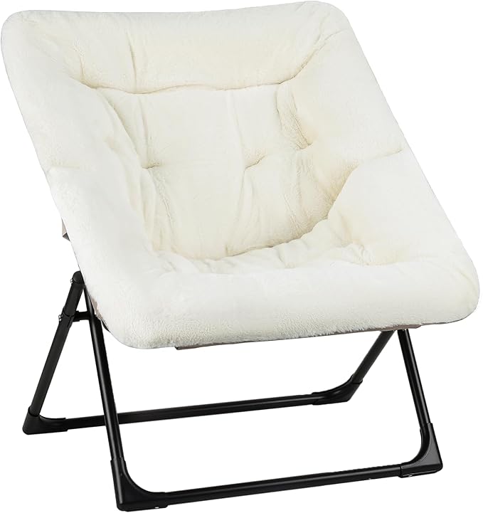 Comfy Saucer Chair for Adults, Soft Faux Fur Bedroom Chair, Accent Dorm Chairs