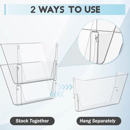 3 Pack Clear Acrylic Single Pocket, Plastic Hanging Wall Mount File Holder for Office Home, Black