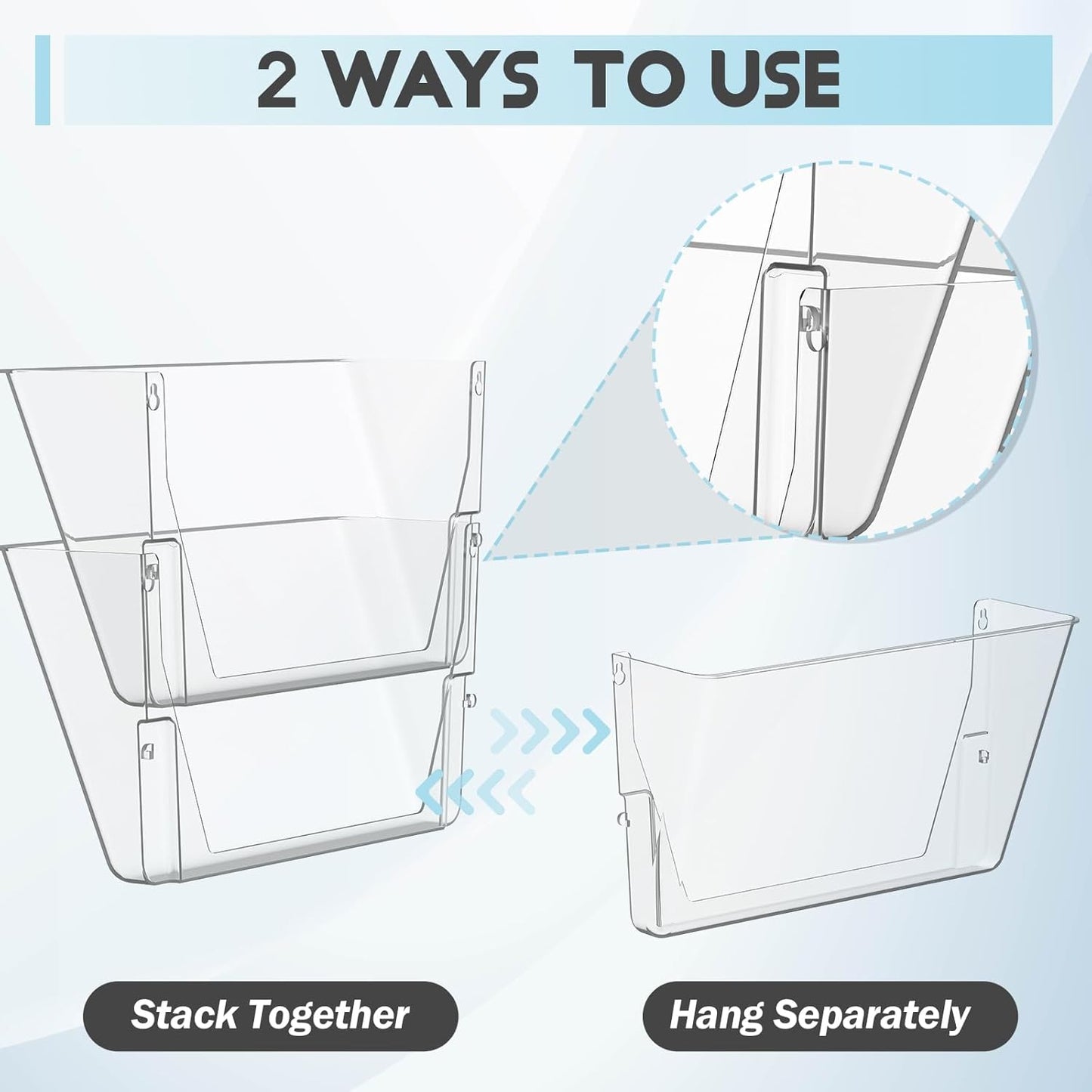 Clear Acrylic Single Pocket, Plastic Hanging Wall Mount File Holder for Office Home (Gray, pack3)