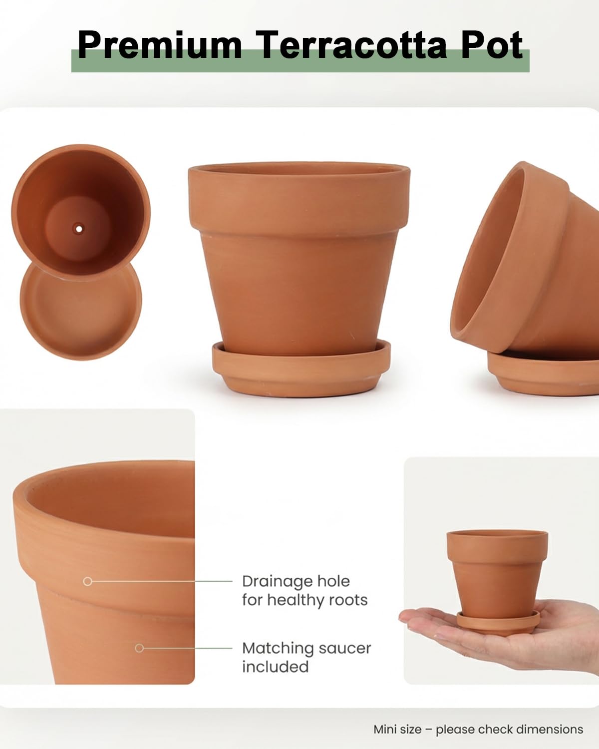 Riseuvo 4 Inch Terracotta Pots with Saucer – 6 Pack Small Clay Flower Pots with Drainage Hole for Succulents, Herbs, Indoor & Outdoor Plants, Wedding Favors