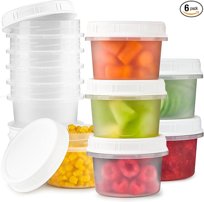 TUZAZO 6 Pack - 8 Oz Food Storage Containers with Screw Lids, Airtight Plastic Small Freezer Storage Container for Ice Cream, Overnight Oats, Snack, Soup, Portion and Meal Prep Container