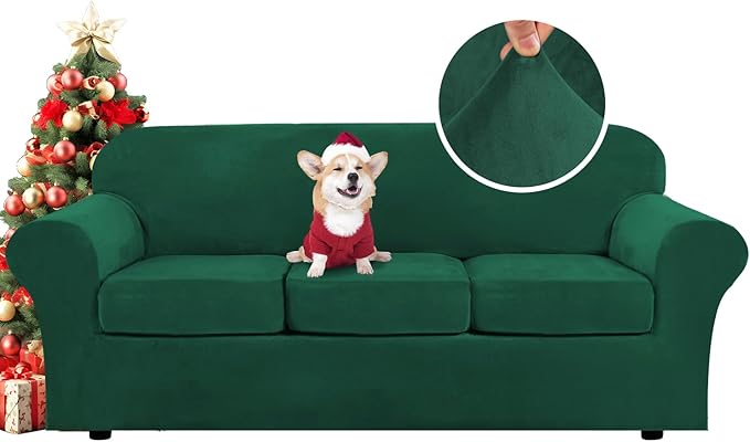 H.VERSAILTEX Modern Velvet Plush 4 Piece High Stretch Sofa Slipcover Sofa Cover
