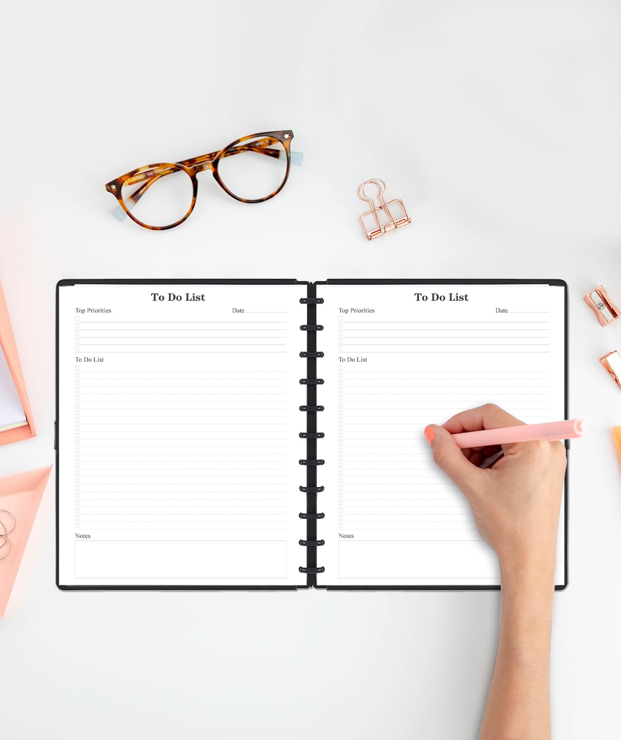 Letter Size TUL Discbound To Do List Refills, 11 Disc Daily Planner Insert, 100Sheets / 200Pages To Do Paper, 100gsm White Paper, 8.5'' x 11''